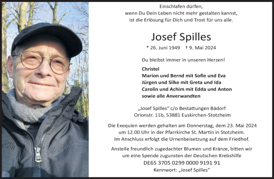 Anzeige von Josef Spilles von Kölner Stadt-Anzeiger / Kölnische Rundschau / Express