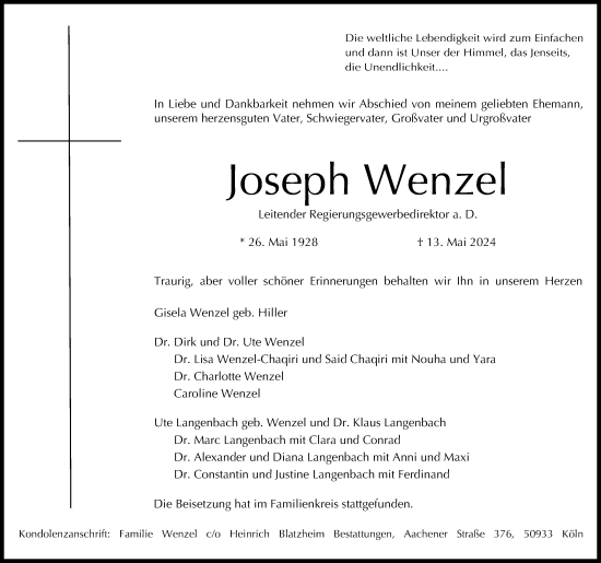 Anzeige von Joseph Wenzel von Kölner Stadt-Anzeiger / Kölnische Rundschau / Express