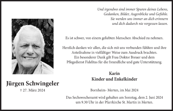 Anzeige von Jürgen Schwingeler von  Schlossbote/Werbekurier 