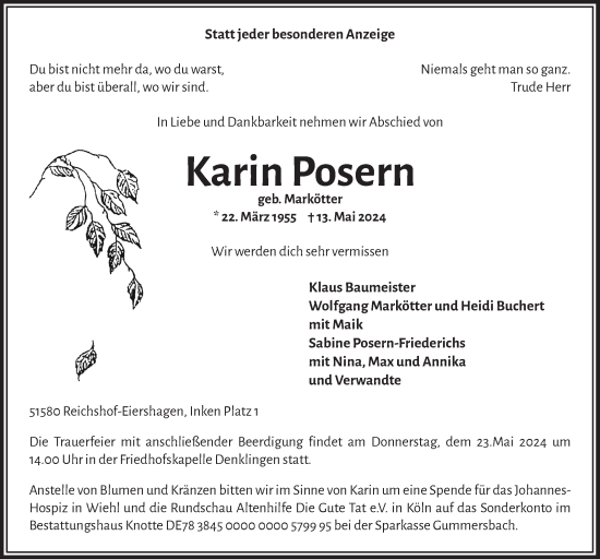 Anzeige von Karin Posern von  Lokalanzeiger 