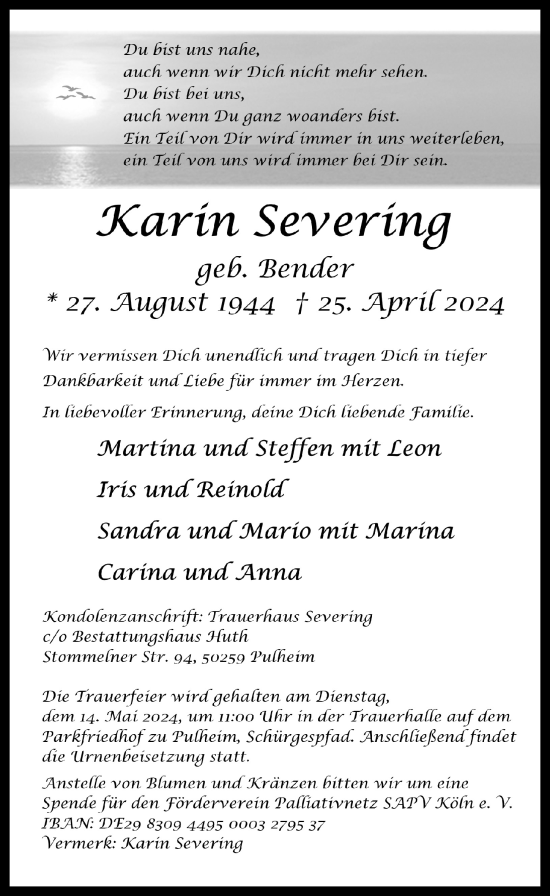 Anzeige von Karin Severing von  Wochenende 