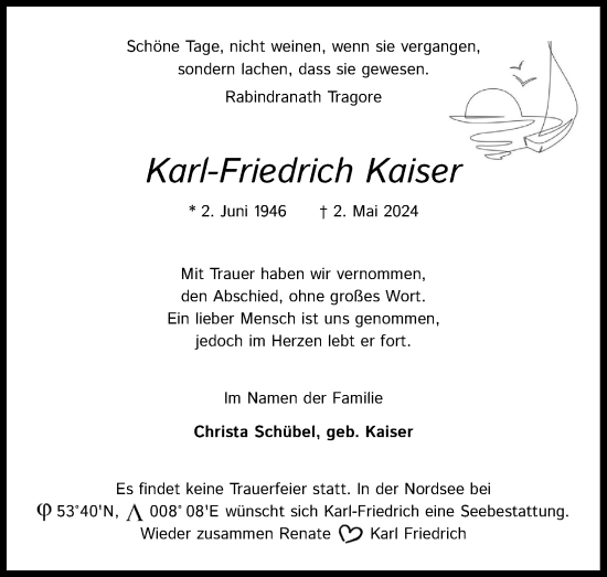 Anzeige von Karl-Friedrich Kaiser von Kölner Stadt-Anzeiger / Kölnische Rundschau / Express