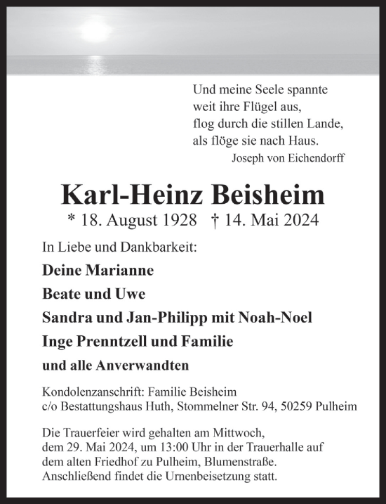 Anzeige von Karl-Heinz Beisheim von  Wochenende 