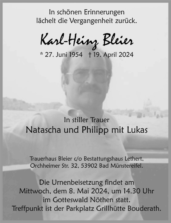 Anzeige von Karl-Heinz Bleier von  Blickpunkt Euskirchen 
