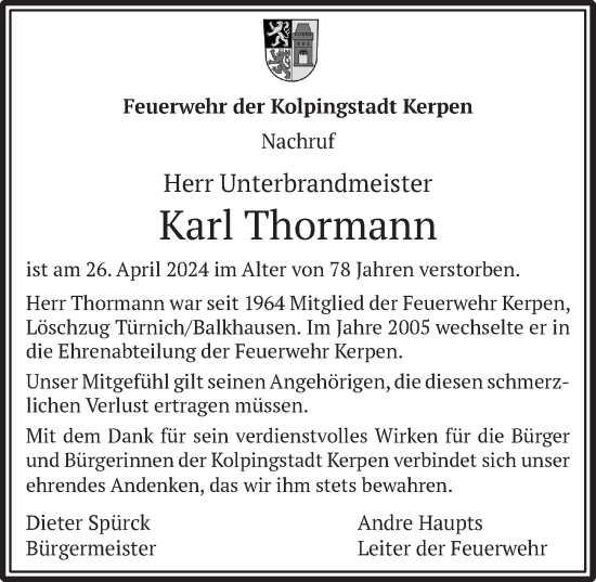 Anzeige von Karl Thormann von  Werbepost 
