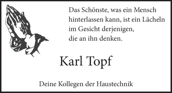 Anzeige von Karl Topf von  Schlossbote/Werbekurier 