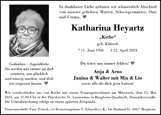 Anzeige von Katharina Heyartz von  Werbepost 