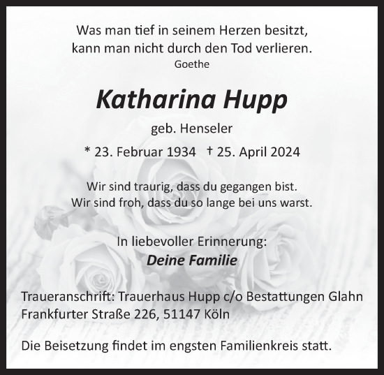 Anzeige von Katharina Hupp von  EXPRESS - Die Woche 
