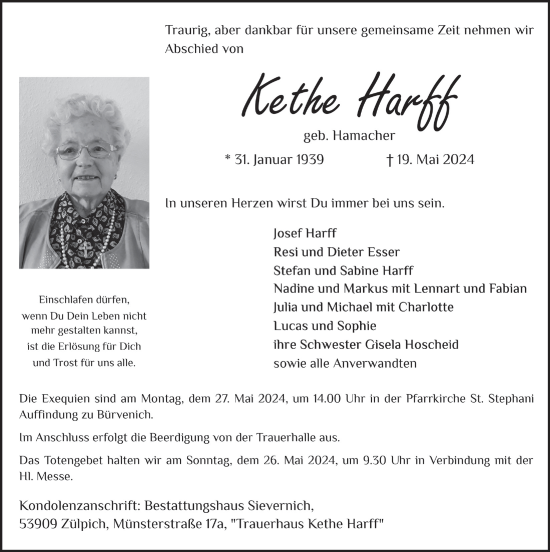 Anzeige von Kethe Harff von  Blickpunkt Euskirchen 