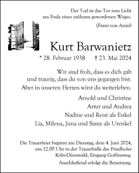 Anzeige von Kurt Barwanietz von  Bergisches Handelsblatt  EXPRESS - Die Woche 