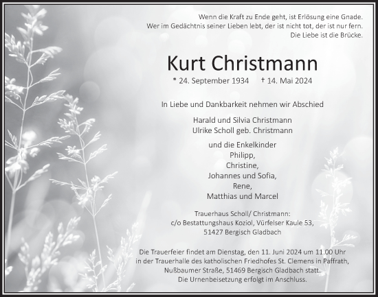 Anzeige von Kurt Christmann von  Bergisches Handelsblatt 