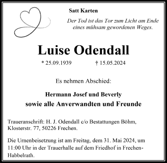 Anzeige von Luisa Odendall von  Wochenende 