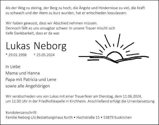 Anzeige von Lukas Neborg von  Blickpunkt Euskirchen 