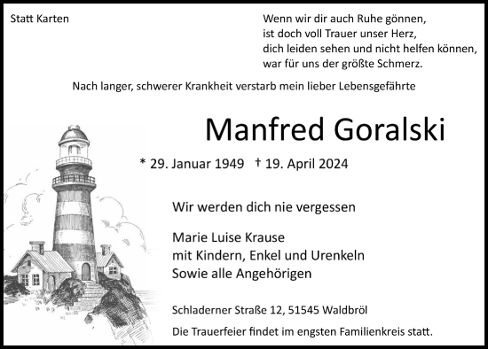 Anzeige von Manfred Goralski von  Lokalanzeiger 