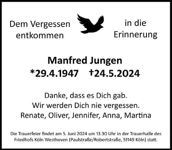 Anzeige von Manfred Jungen von  EXPRESS - Die Woche 