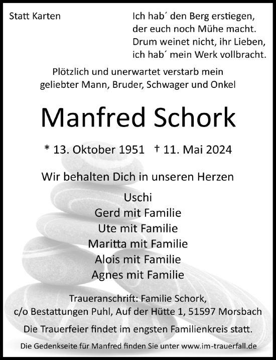 Anzeige von Manfred Schork von  Lokalanzeiger 