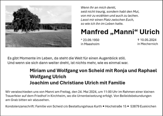 Anzeige von Manfred Ulrich von  Blickpunkt Euskirchen 