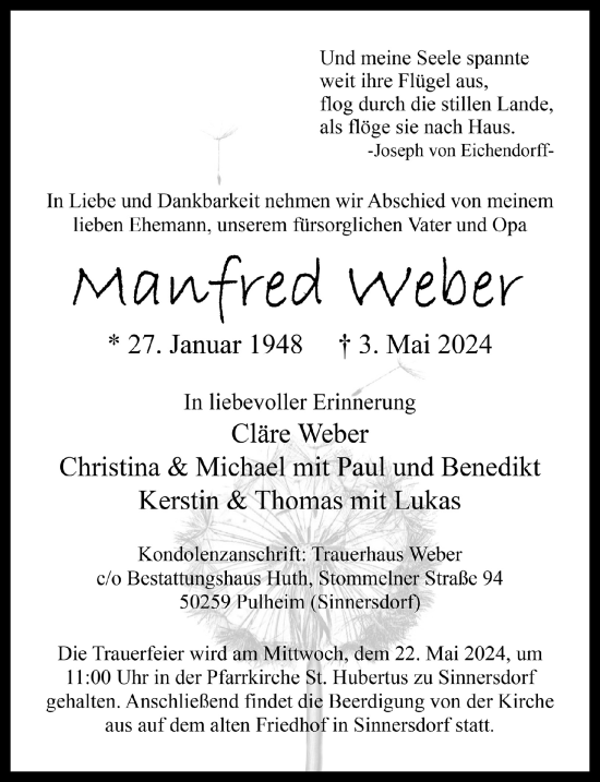 Anzeige von Manfred Weber von  Wochenende 