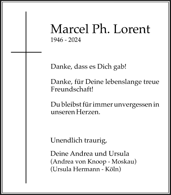 Anzeige von Marcel Ph. Lorent von Kölner Stadt-Anzeiger / Kölnische Rundschau / Express