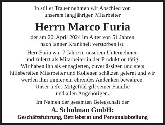 Anzeige von Marco Furia von  Wochenende  Schlossbote/Werbekurier  Werbepost 