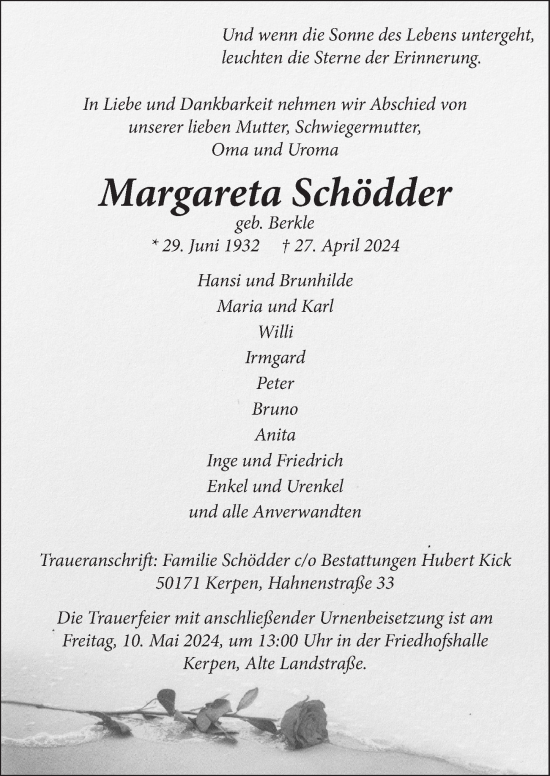 Anzeige von Margareta Schödder von  Werbepost 
