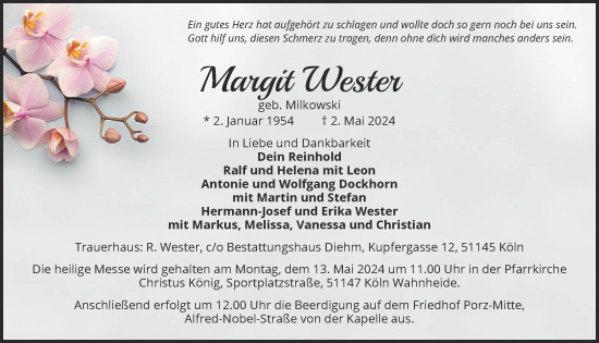 Anzeige von Margit Wester von  EXPRESS - Die Woche 