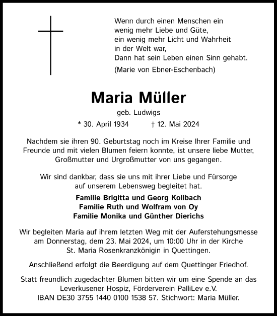 Anzeige von Maria Müller von Kölner Stadt-Anzeiger / Kölnische Rundschau / Express