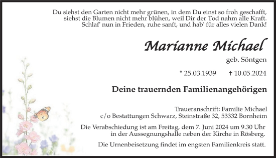 Anzeige von Marianne Michael von  Schaufenster/Blickpunkt 