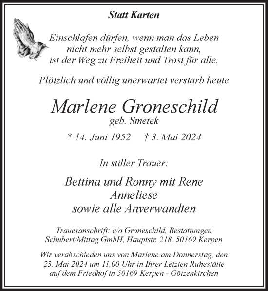 Anzeige von Marlene Groneschild von  Werbepost 