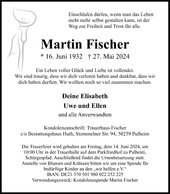 Anzeige von Martin Fischer von Kölner Stadt-Anzeiger / Kölnische Rundschau / Express