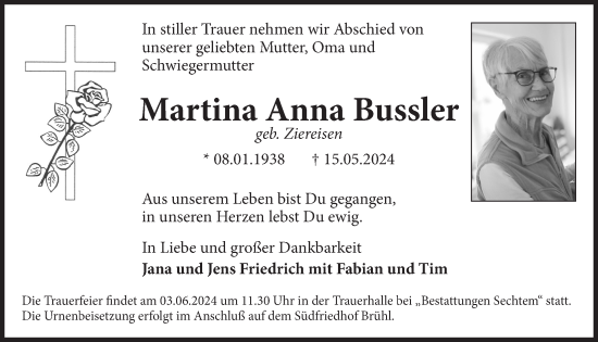 Anzeige von Martina Anna Bussler von  Schlossbote/Werbekurier 