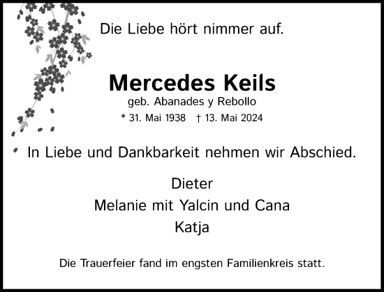 Anzeige von Mercedes Keils von Kölner Stadt-Anzeiger / Kölnische Rundschau / Express
