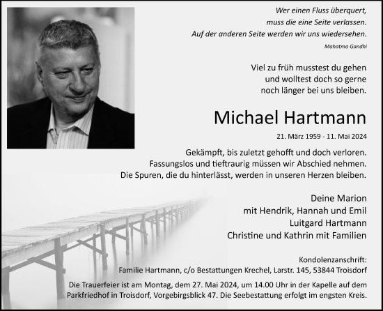 Anzeige von Michael Hartmann von Kölner Stadt-Anzeiger / Kölnische Rundschau / Express