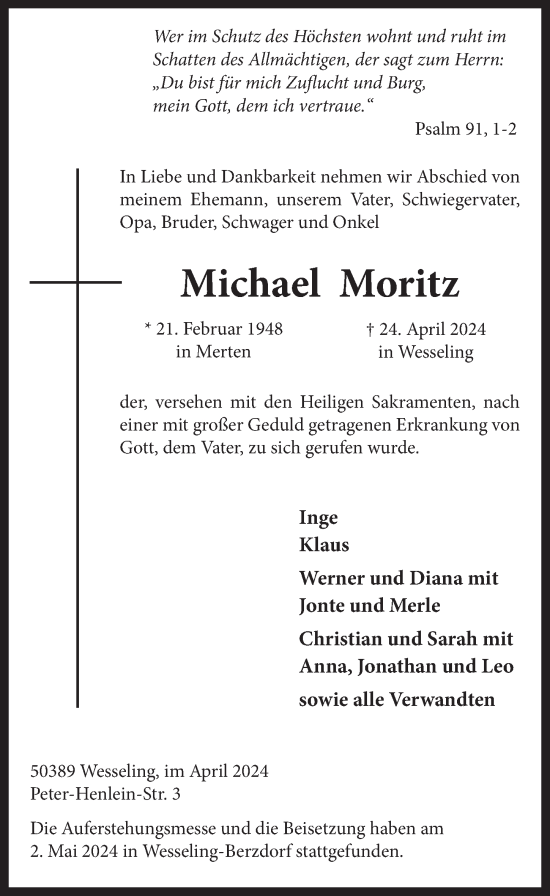 Anzeige von Michael Moritz von  Schlossbote/Werbekurier 