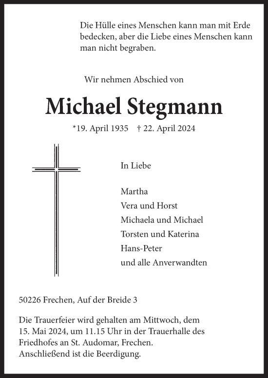 Anzeige von Michael Stegmann von  Wochenende 