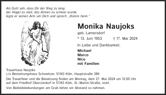 Anzeige von Monika Naujoks von  EXPRESS - Die Woche 