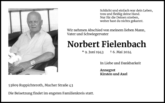Anzeige von Norbert Fielenbach von Kölner Stadt-Anzeiger / Kölnische Rundschau / Express