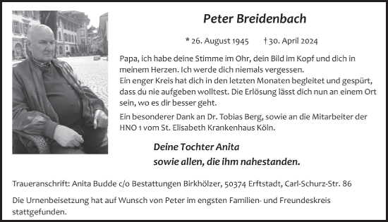 Anzeige von Peter Breidenbach von  Werbepost 