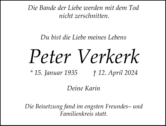 Anzeige von Peter Verkerk von Kölner Stadt-Anzeiger / Kölnische Rundschau / Express