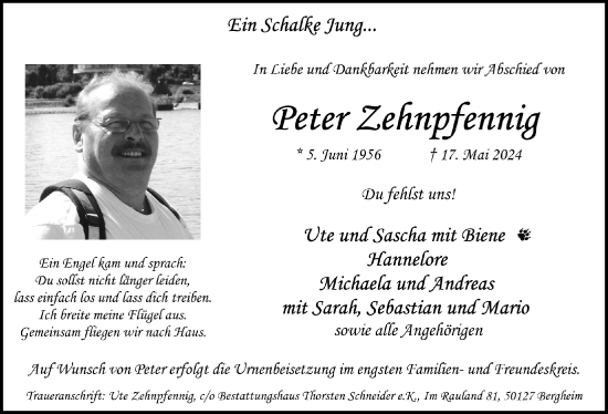 Anzeige von Peter Zehnpfennig von  Werbepost 