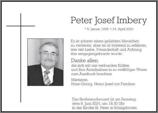 Anzeige von Peter Josef Imbery von  Werbepost 