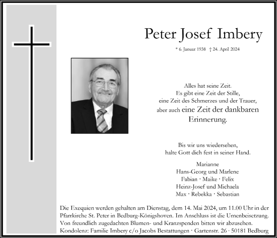 Anzeige von Peter Josef Imbery von  Werbepost 