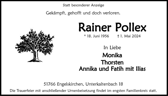 Anzeige von Rainer Pollex von  Anzeigen Echo 