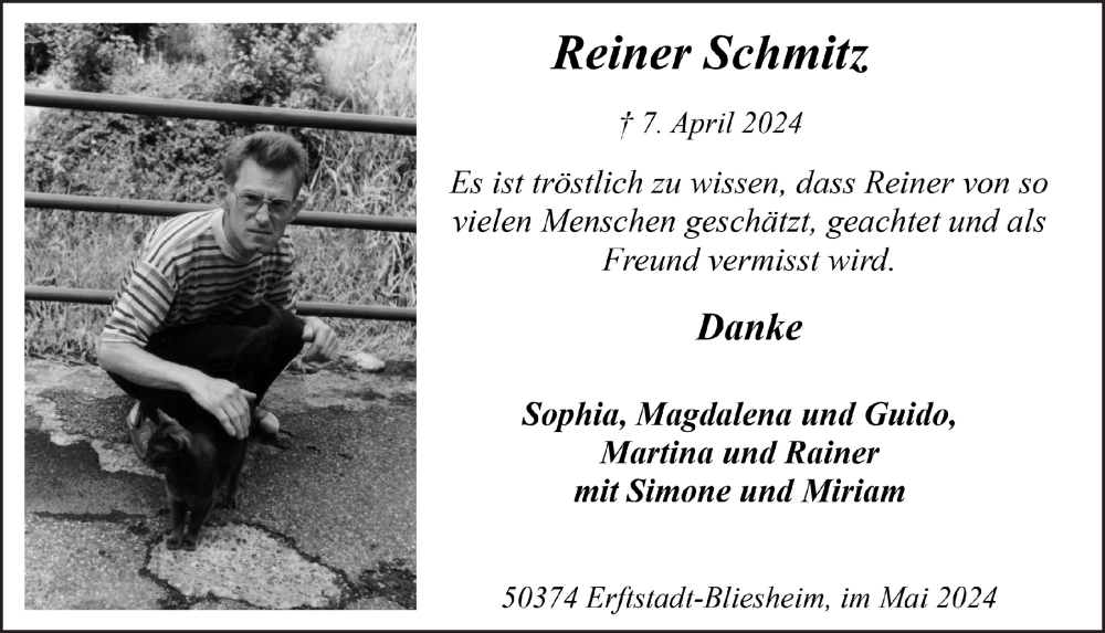  Traueranzeige für Reiner Schmitz vom 10.05.2024 aus  Werbepost 