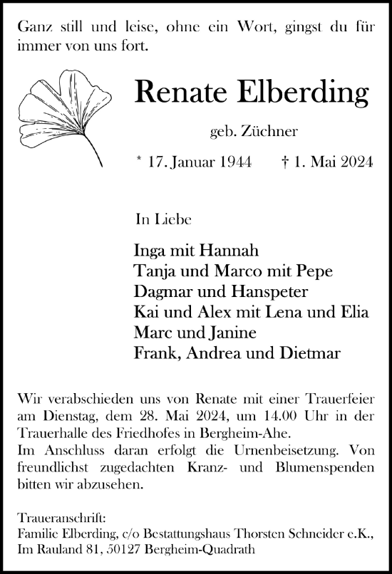 Anzeige von Renate Elberding von  Werbepost 