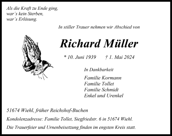 Anzeige von Richard Müller von  Anzeigen Echo 