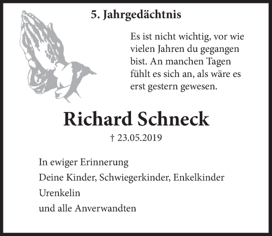 Anzeige von Richard Schneck von  Schlossbote/Werbekurier 