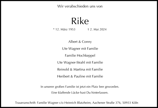 Anzeige von Rike  von Kölner Stadt-Anzeiger / Kölnische Rundschau / Express