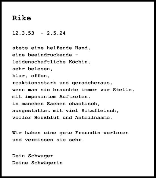 Anzeige von Rike  von Kölner Stadt-Anzeiger / Kölnische Rundschau / Express