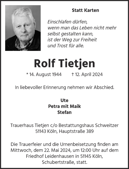 Anzeige von Rolf Tietjen von  EXPRESS - Die Woche 